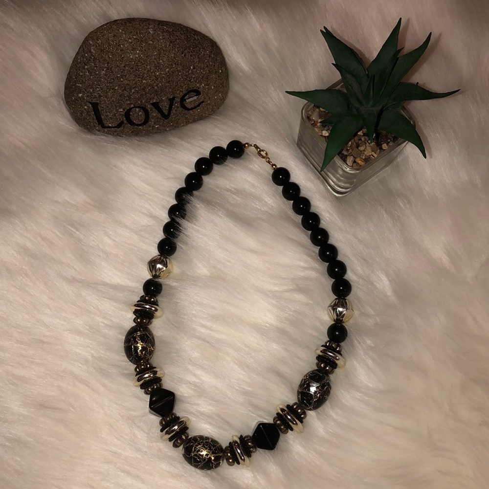 Silver and Black Chunky Necklace